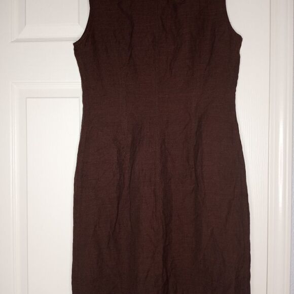 Evan Picone Women's Dress sz 6 Linen Blend Brown Sleeveless Pockets Button Down. - Picture 9 of 10